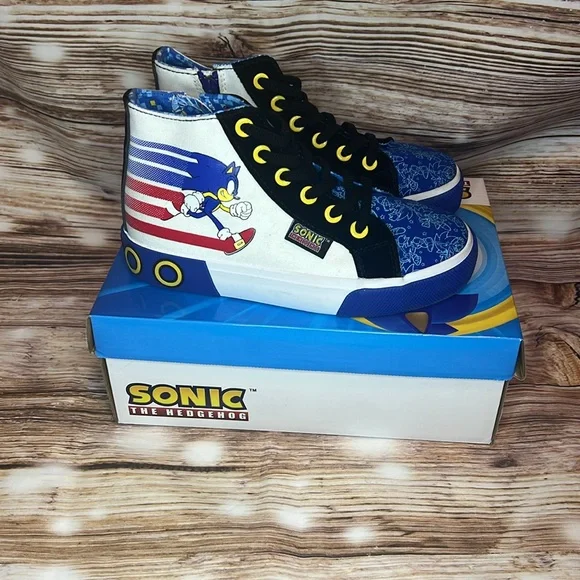 Ground Up Sonic the Hedgehog High Top Sneakers Shoes Youth Size 1 Sega Side Zip - Picture 3 of 7